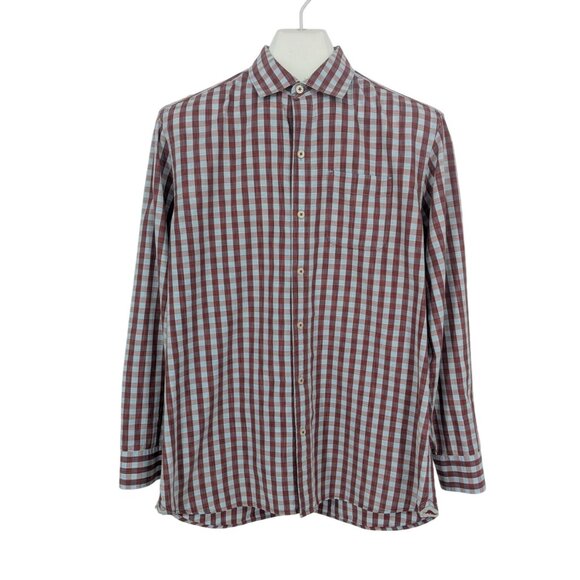 Tommy Bahama Gingham Plaid Button Up Shirt Men Size M Silk Blend Island Western - Picture 1 of 11